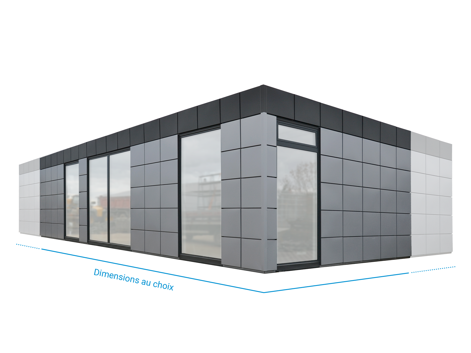 Ensemble de conteneurs avec dimensions librement sélectionnables et plusieurs modules      