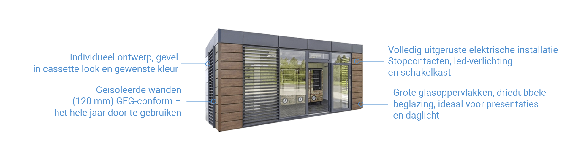 Boerderijwinkel-container met glasvoorkant, houten bekleding en vrij kiesbare afmetingen      